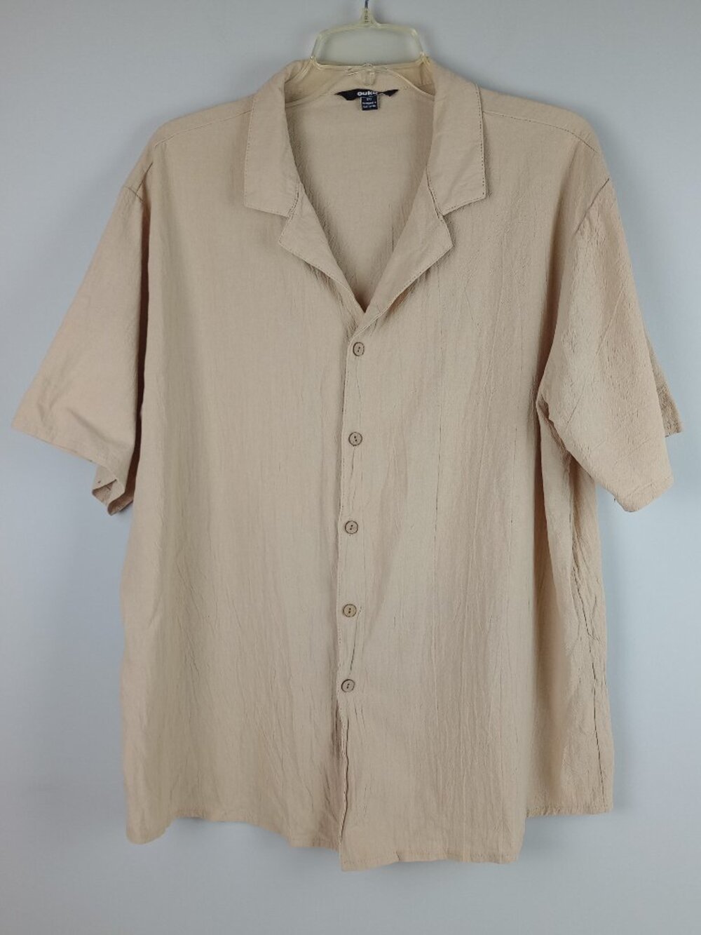 Ouku Mens‎ 2XL Taupe Tan Textured Collared Short Sleeve Button Down Shirt